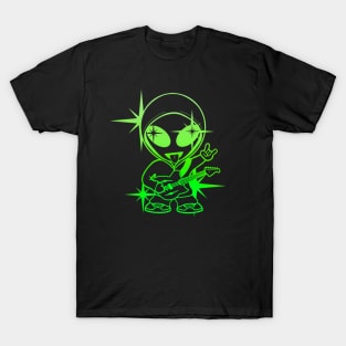 Rockstar Space Alien Musician - Green Version T-Shirt